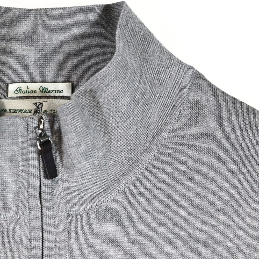 Fairway & Greene Quarter Zip Sweater Mens XL Grey Lined Merino Wool Golf Lexus‎